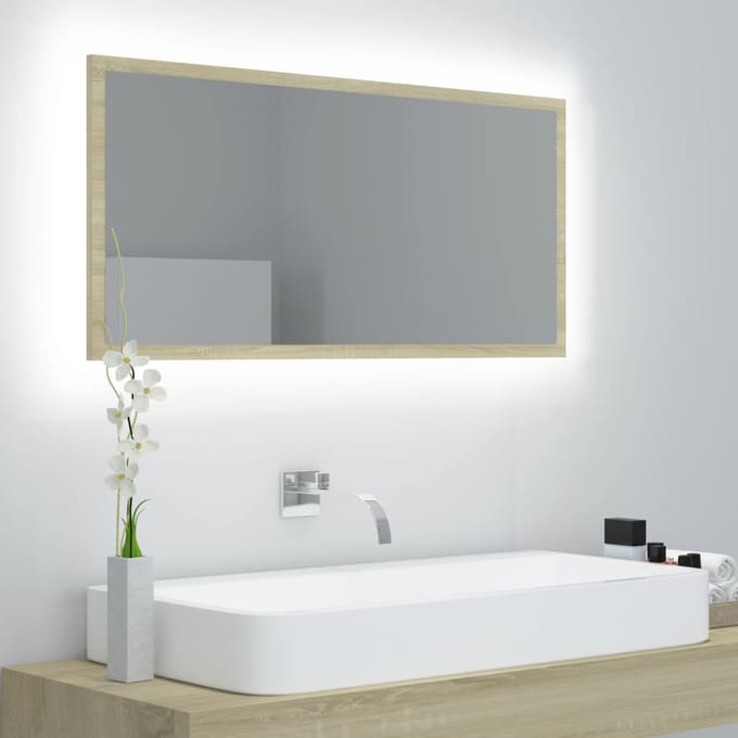 vidaXL - Badkamerspiegel - LED - 90x8,5x37 - cm - acryl - sonoma - eikenkleurig