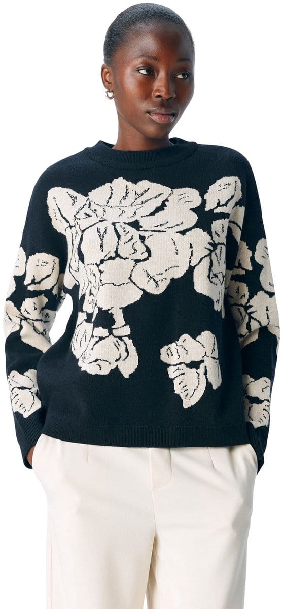 Object Objray Lo L/s Knit Pullover Aop Truien & vesten Dames - Sweater - Hoodie - Vest- Zwart - Maat S