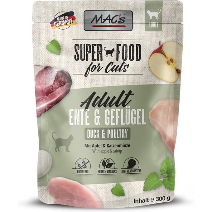 6x 300g MAC's Cat Pouch Eend & Gevogelte natvoer voor katten