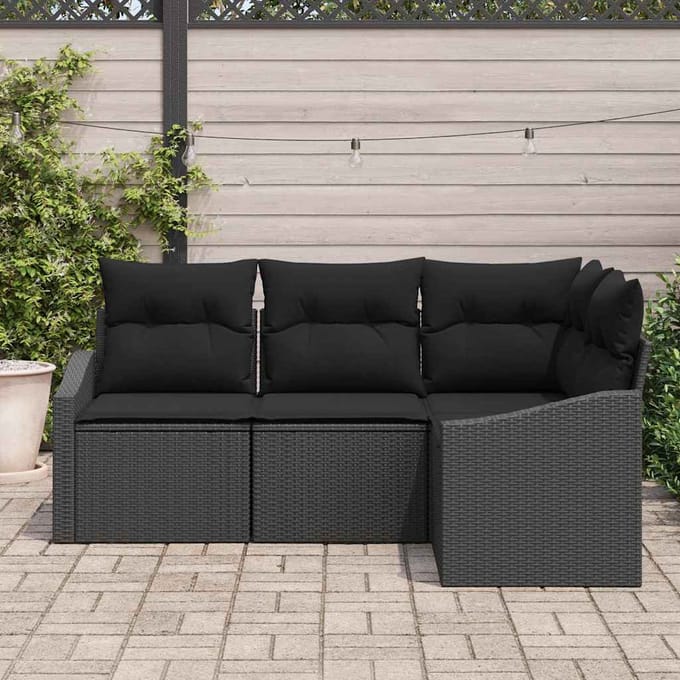vidaXL Tuinbank Set met kussen met opslag 4 pcs Zwart poly rattan