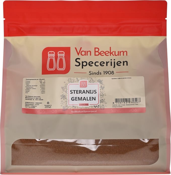 Van Beekum Specerijen - Steranijs Gemalen - 1 KG (hersluitbare stazak)