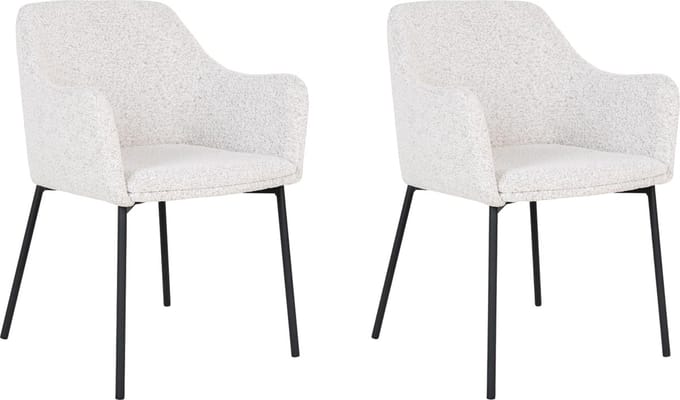 QUVIO Witte eetkamerstoelen Lima - Eetkamerstoel - Eetkamer stoelen - Eetkamerstoel met armleuning - Bouclé - Staal - Wit - Set van 2