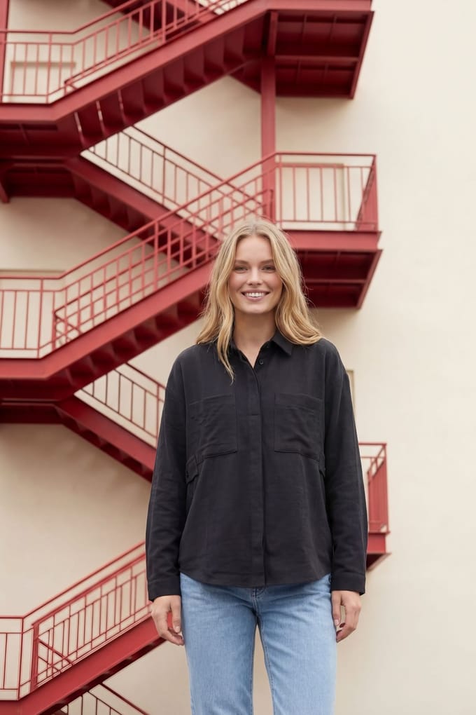 Linnenmix Casual Button-down Shirt met Pocket