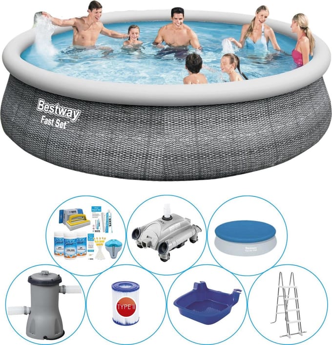 Fast Set Rattan Rond 457x107 cm - Zwembad Inclusief Accessoires