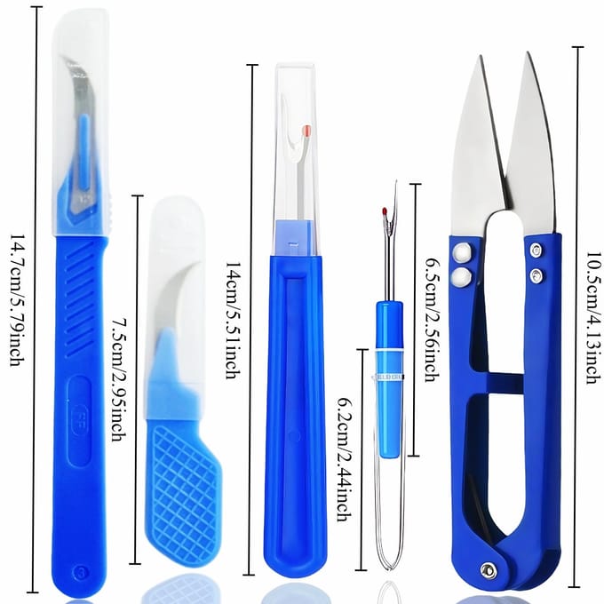 5 stuks Blauwe Naadripper Set met Draadontwarmer, Naadripper en Schaar voor Steekverwijdering blue