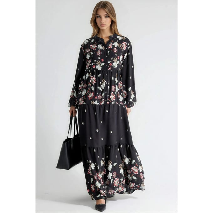 Patroon V-hals Maxi Jurk