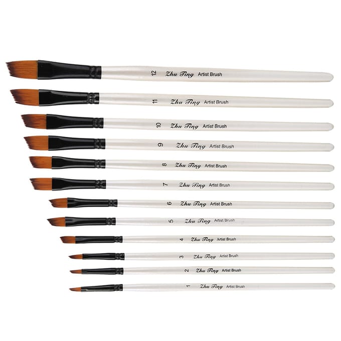 Ensemble de 12 stylos pinceaux de dessin Art Gouache Aquarelle Peinture à l'huile Outils (02) white