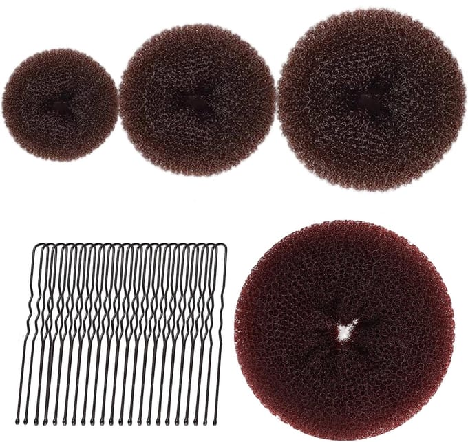 donut hair bun maker set, dutt maker, kapselhulp set, dutkussen voor meisjes (koffie)