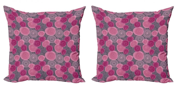ABAKUHAUS Roze en Grijs Sierkussenhoes Set van 2, Lace gewirbelte Kreis, Modern Accent Dubbelzijdige Digitale Print, 45x45, Fuchsia Magenta Grijs