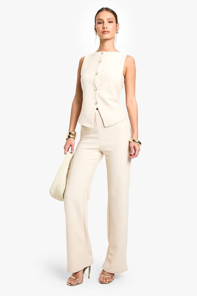 boohoo Dames Textured Button Through Waistcoat | Creme | Maat: 42
