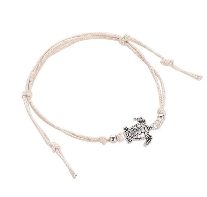 Touwtje armband met schildpad | wit