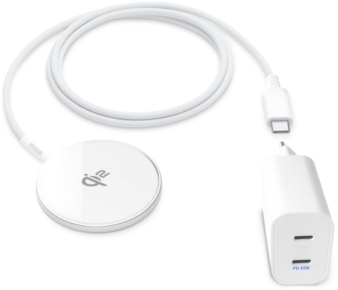 Qi2 Oplader met Dual usb C Adapter - 45w - Snellader - Magnetisch - Geschikt voor Apple MagSafe - Draadloze Oplader