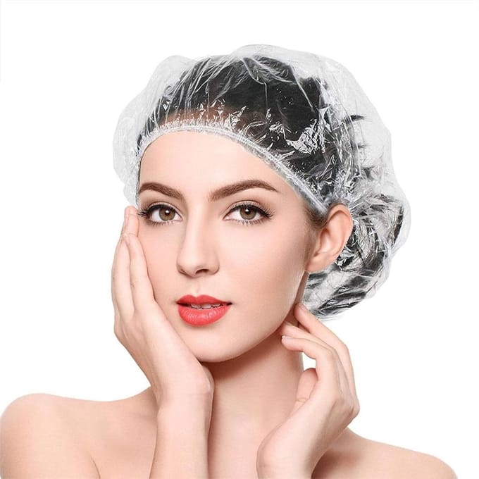 SnelShoppen - 100 Stuks Wegwerp Douchecaps, Zwemcaps, Grote Dikke Transparante Waterdichte Haarcap, Plastic Elastische Caps voor Dames en Heren, Ideaa