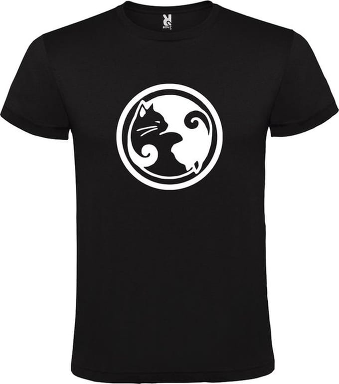 Zwart T-shirt ‘Yin Yang Katten’ Wit Maat S