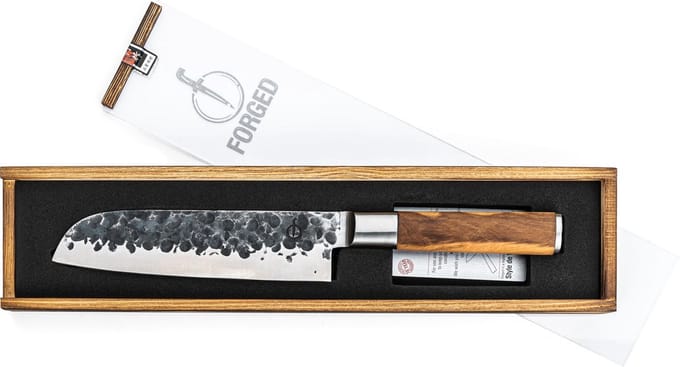 Forged Olive Santokumes 18cm - Olijfhout - In Houten Gifbox