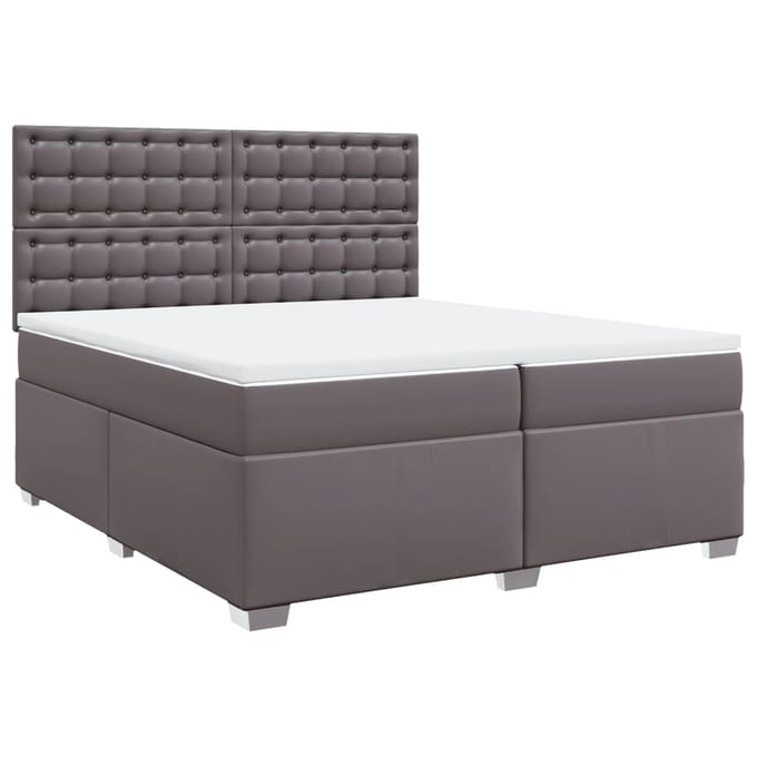 vidaXL - Boxspring - met - matras - kunstleer - grijs - 200x200 - cm