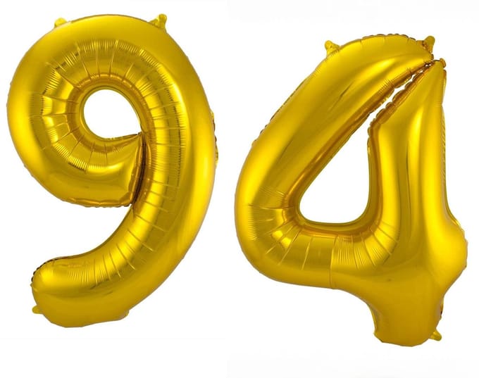 Folieballon 94 jaar - Goud - 86 cm