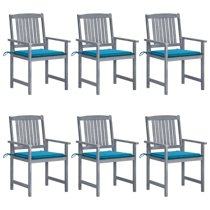 vidaXL - Tuinstoelen - 6 - st - met - kussens - massief - acaciahout - grijs