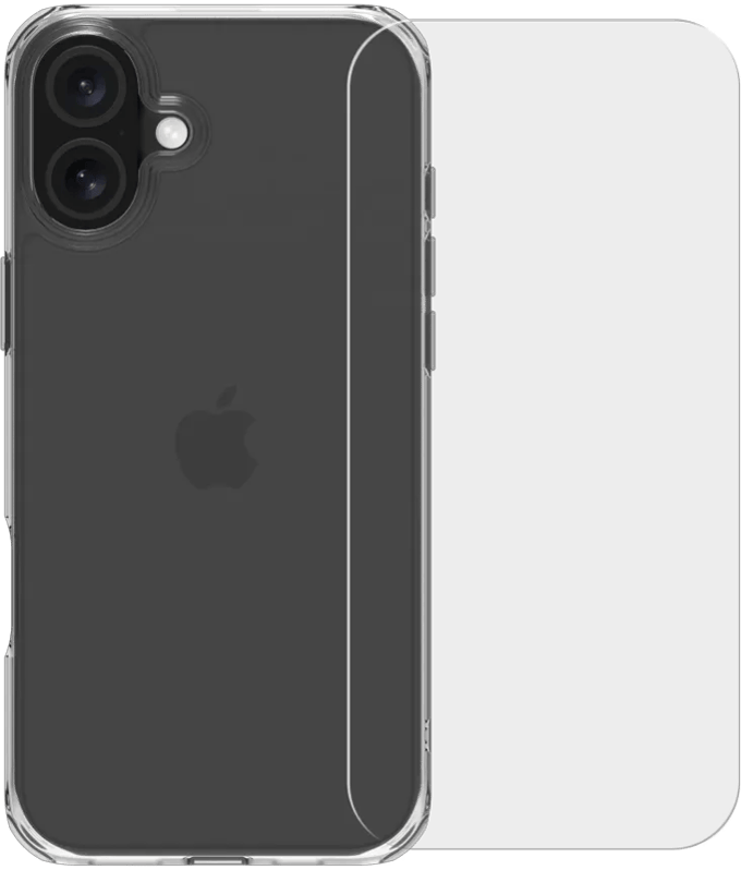 BlueBuilt Protective Back Cover iPhone 16 Plus Transparant + Screenprotector Glas