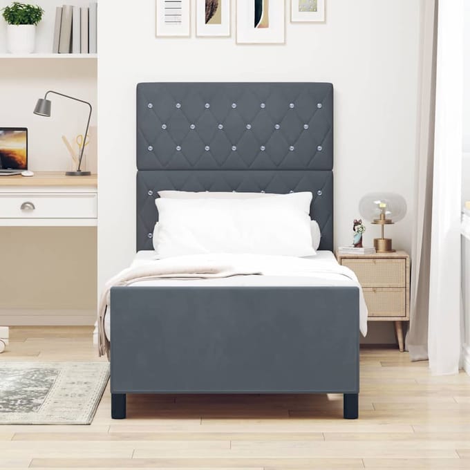 vidaXL - Boxspring - bed - met - hoofdeinde - Donkergrijs - 90 - x - 200 - cm - Fluweel