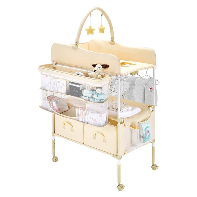 Opvouwbaar Baby Verschoonstation met Zijmand & Ophangstang Beige