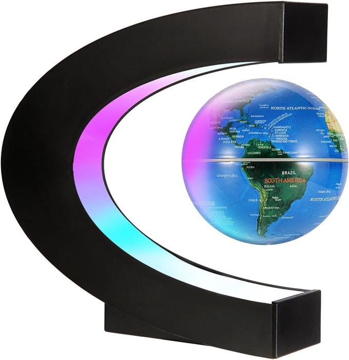 Zwevende Wereldkaart Globe met LED Verlichting en C-vormige Standaard