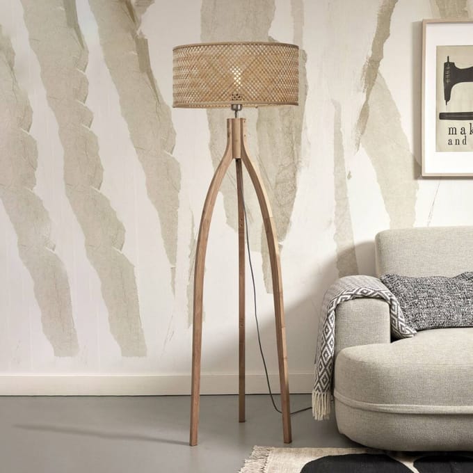 GOOD&MOJO Vloerlamp Java - Bamboe - 50x50x145cm - Driepoot - Bohemian - Staande lampen voor Woonkamer - Slaapkamer