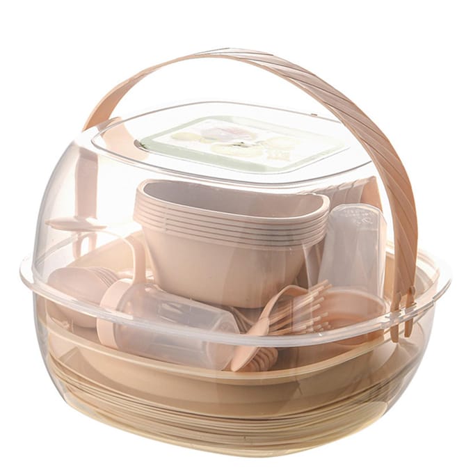 Outdoor Draagbare Servies Set Plastic 48 Stuks Camping Servies Set voor Picknick Reizen beige