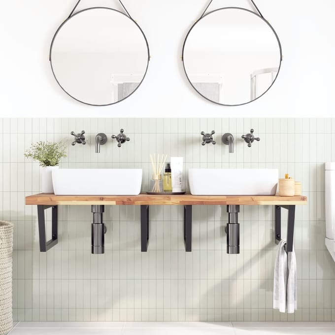 vidaXL - Badkamer - wandschap - staal - en - massief - acaciahout