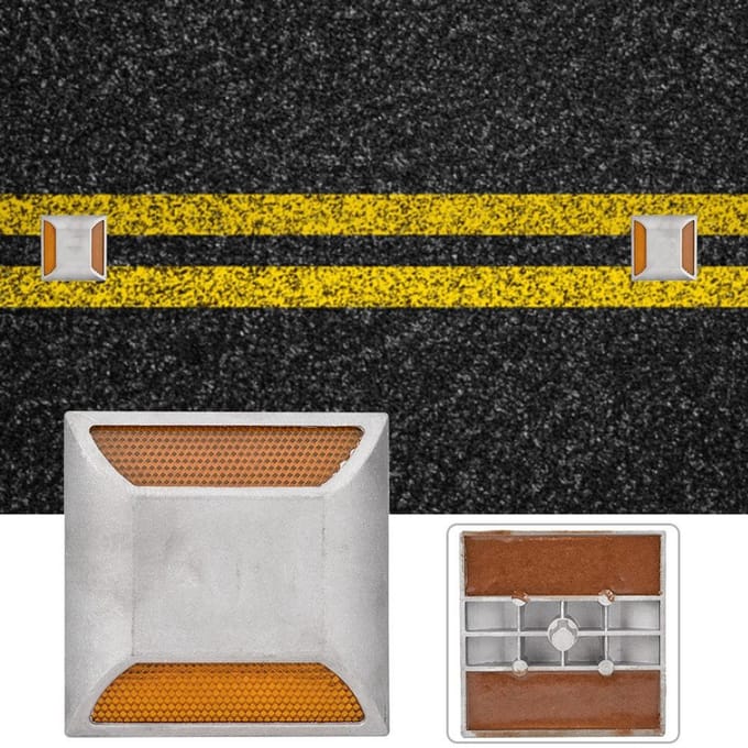 LED Reflecterende Spike Gegoten Aluminium Kralen Dubbele Uitstekende Wegwijzer Reflecterende Spike Verhoogd Bord yellow
