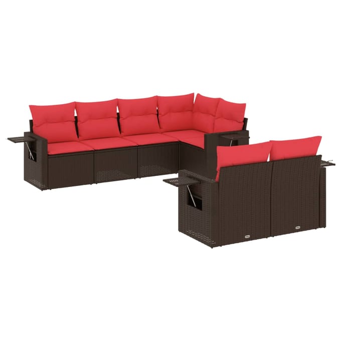 vidaXL - 7-delige - tuinbankset - met - kussens, - bruin - polyrotan