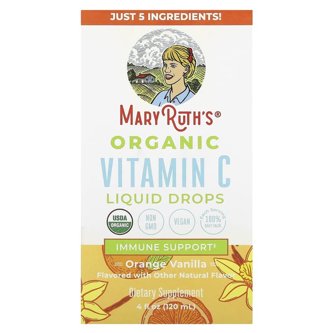 MaryRuth's, Gouttes Liquides de Vitamine C Bio, Orange Vanille, 4 fl oz (120 ml)