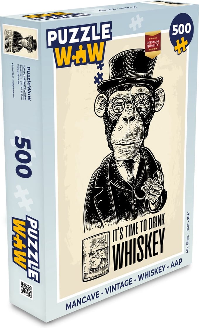 Puzzel Mancave - Vintage - Whiskey - Aap - Legpuzzel - Puzzel 500 stukjes