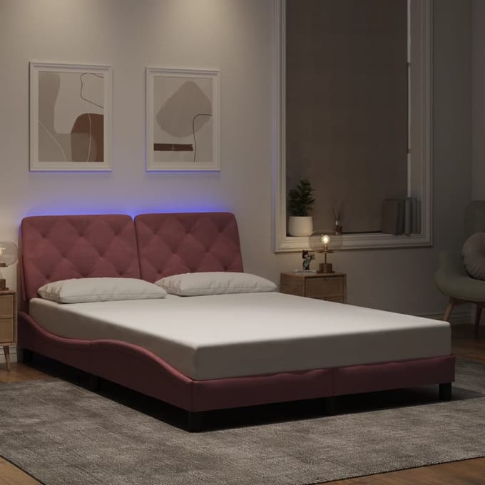 vidaXL - Bedframe - met - LED - zonder - matras - fluweel - roze - 140x200 - cm