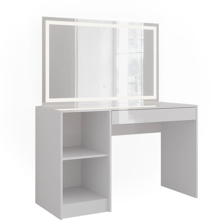 Vicco Sherry Kaptafel met licht – 119.8 cm met LED-spiegel Wit/wit hoogglans