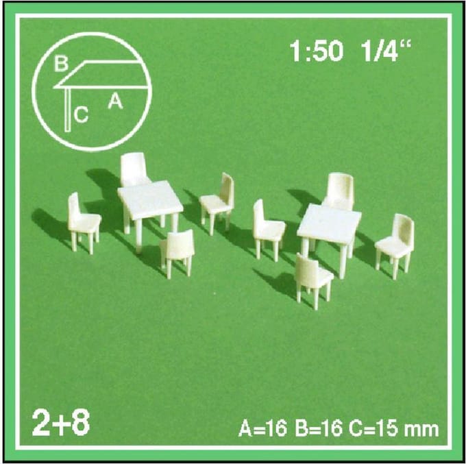 Schulcz Maquettebouw 2xtafels 8xstoelen 1:50 wit