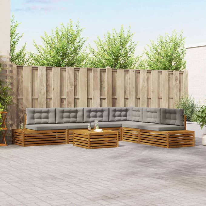 vidaXL - 8 - st - Buiten - bank - set - Massief - Acacia - Hout - en - Polyester