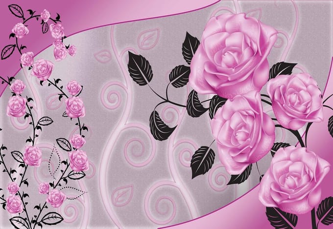 Fotobehang Pattern Flowers Roses Abstract | XL - 208cm x 146cm | 130g/m2 Vlies
