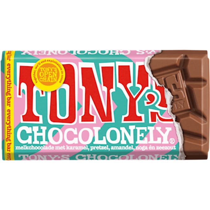 Chocolade Tony's Chocolonely melk everything reep 90 gram