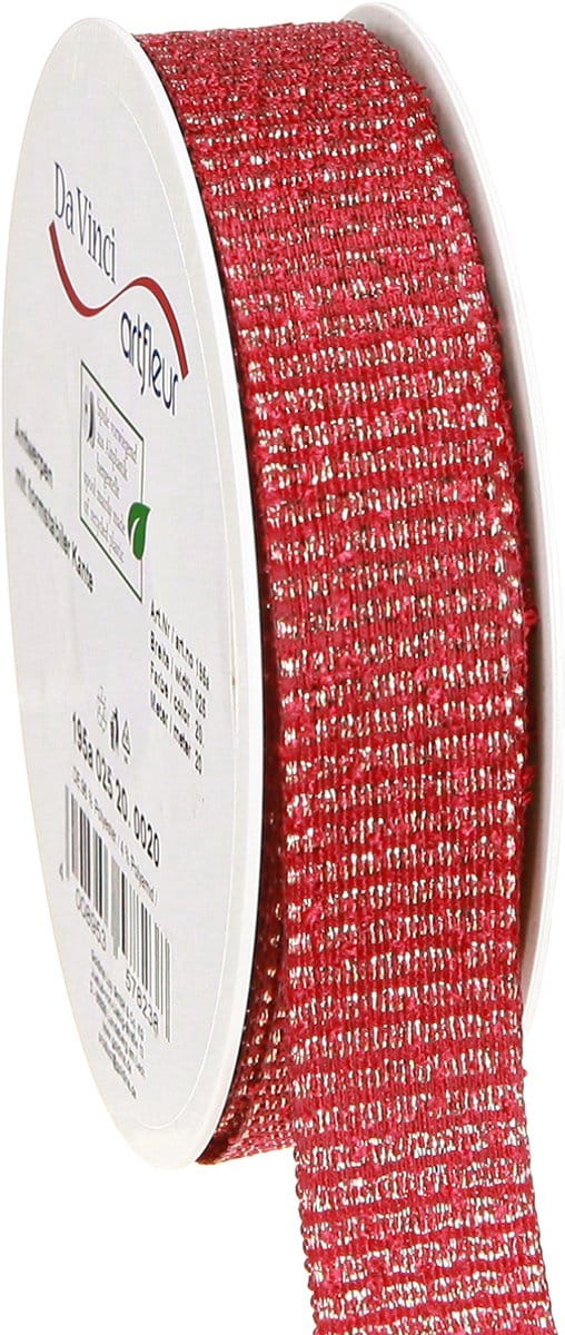 Kerstlint met gouden draad cadeaulint rood 25mm 20m