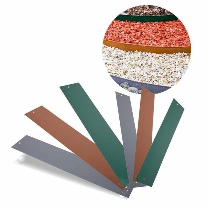 Set van 10 stuks - Borderrand metaal - Hoogte 13.5 cm Lengte 120 cm - Gazonrand - Kantopsluiting - Grijs