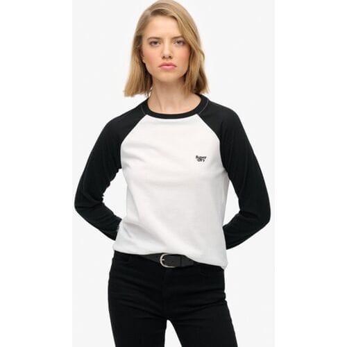 Superdry Essential Logo Baseball Top met Lange Mouwen White Grootte: 40