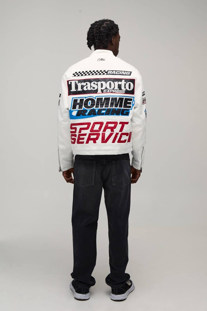 Ruimvallend Twill Motorjack Met Applicatie | White | Size Large