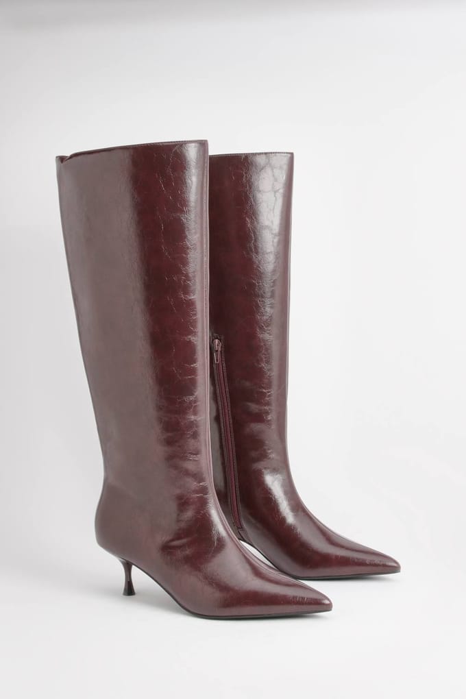 boohoo Dames Lage Stiletto Kolomlaarzen | Burgundy | Maat: 5