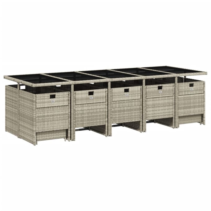 vidaXL - 15-delige - Tuinset - met - kussens - poly - rattan - lichtgrijs