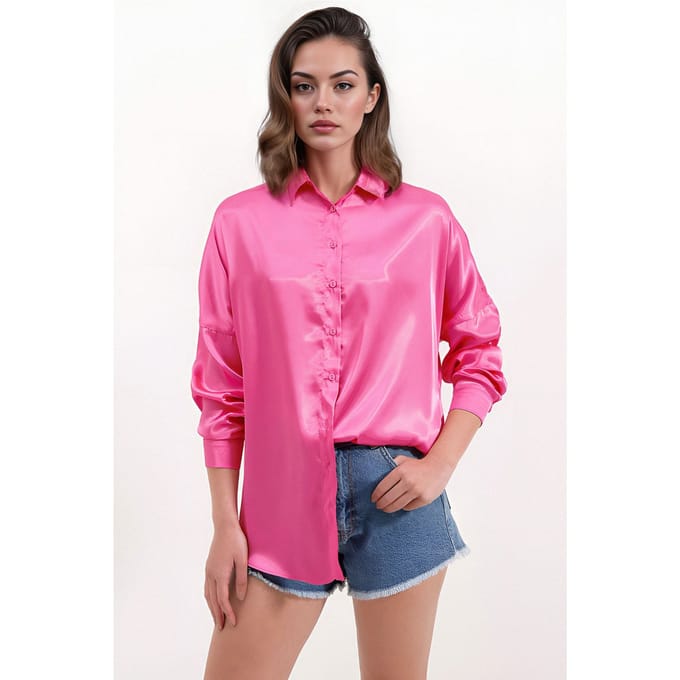 Oversized Satijnen Knopenblouse