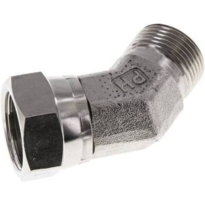 45° L-Koppeling G3/4 '' Binnendraad X Buitendraad Hoge Druk RVS  60° Conus 175bar Hydrauliek