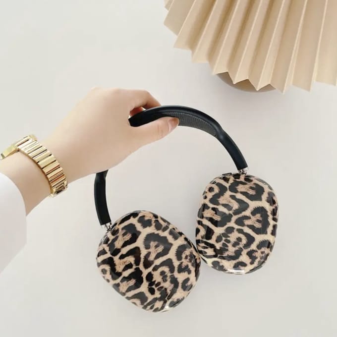 MY PROTECT - Siliconen Luipaard Cover Case geschikt voor Airpods Max - Bruin