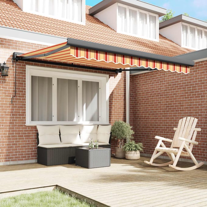 vidaXL - Uitschuifbare - luifel - Geel - en - Oranje - 300 - x - 250 - x - 165 - cm