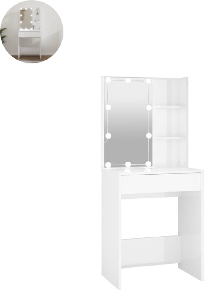 Kaptafel - Make up tafel - Make up - Toilettafel -Met lades - 60x40x140 cm - Hoogglans Wit